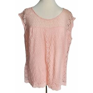 Roz & Ali Sleeveless Peach Lace Overlay Top Size 2X
